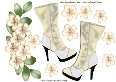Lovely Vintage Cream Boots with Flowers