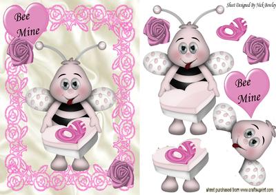 Bee Mine! Cute Little Bumble Bee with Roses & Heart