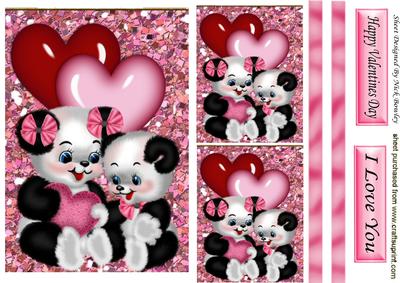 Cute Pair of Love Pandas with Hearts, and Toppers