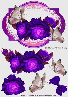 Purple Roses on Lace with Butterflies