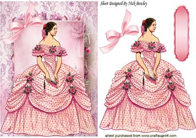 Victorian Lady in Her Pink Ball Gown with Bow