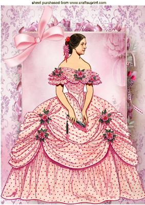 Victorian Lady in Her Pink Ball Gown with Bow A4