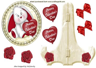 Valetine Bunny with Roses and Bow, Plate and Stand