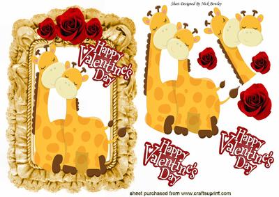 My Valentine Pair of Cute Giraffes with Roses