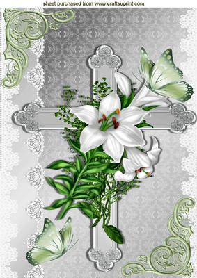 Easter Blessings, with Cross, White Lillies & Butterflies A4