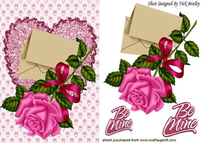 Pink Glitter Heart, with Pink Rose and Letter