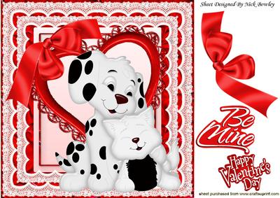 Puppy & Kitten on a Heart with Big Red Bow 8x8