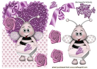 Be Mine Little Bumble Bee on Glitter Heart Over the Edge