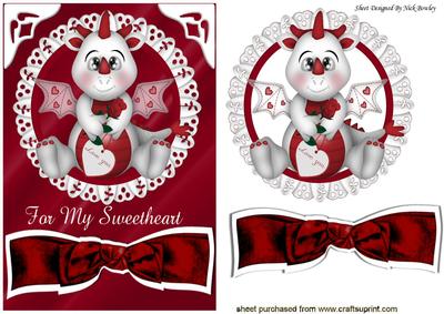 Cute Little Dragon with "love You" Heart and Bow
