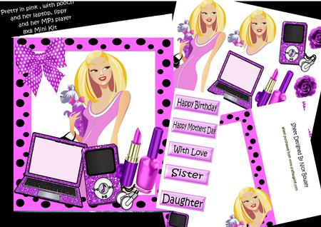Pretty in Pink with Pooch, Laptop, Mp3, Lippy, 8x8 Mini Kit