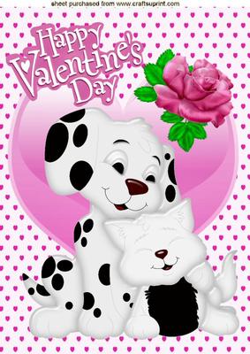 Happy Valentines Day My Little Kitty with Pink Rose A4