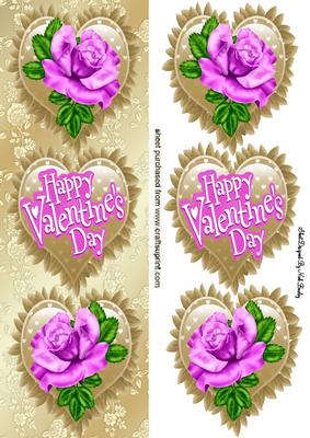 Gold Frill Hearts with Pink Roses for My Valentine Tall Dl