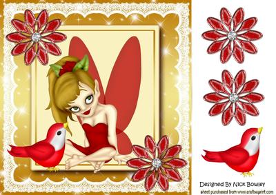Cute Little Faerie with Little Red Bird 8x8