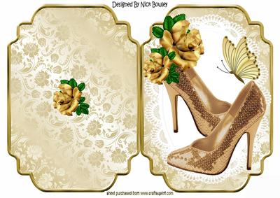 Pretty Gold Sparkle Shoes, and Gold Roses Quick Card