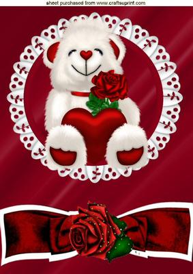 Little White Bear, with Heart & Rose A4