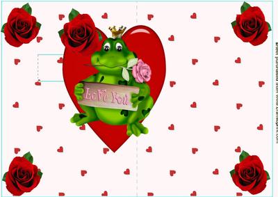 Red Heart with Love Frog, Pop Out Heart Card