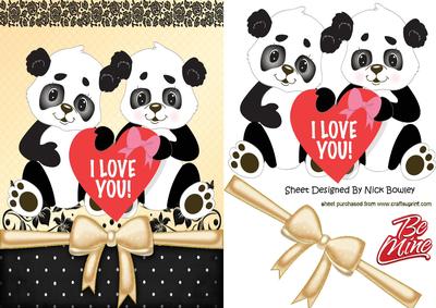 Love You Pandas, with Be Mine and Hearts & Bows