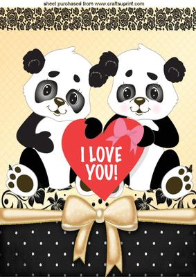Love You Pandas, with Be Mine and Hearts & Bow A4