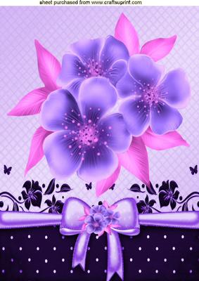 Pretty Lilac and Pink Flowers, with Bow, A4