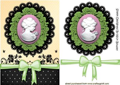 Vintage Cameo of Pretty Lady on Black Lace & Bow
