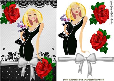 Pretty in Black, Lace and Red Roses with Bow
