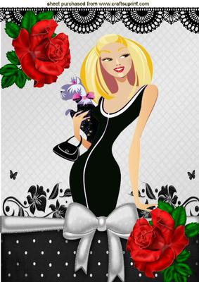 Pretty in Black, Lace and Red Roses with Bow A4