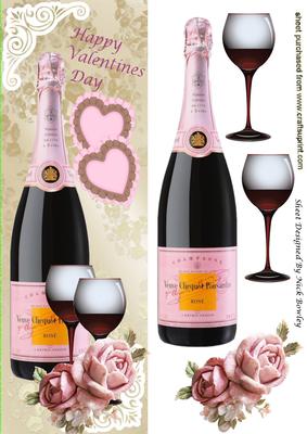 Love, with Champagne, Glasses and Roses Tall Dl