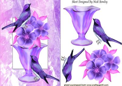 Pretty Birds with Vase and Lilac Flowers