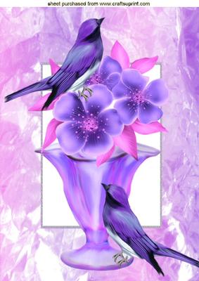 Pretty Birds with Vase and Lilac Flowers A4