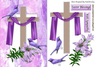 Cross with Lilac Drape, Lilac Lillies, and Pretty Birds