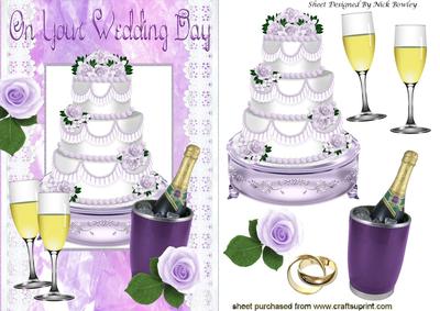 Lilac Iced Wedding Cake with Rose and Champagne