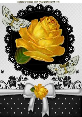 Vintage Yellow Rose with Butterflies and Bow A4