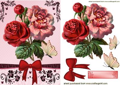 Pretty Red Vintage Roses with Butterflies and Bow