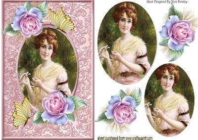 Vintage Lady with Roses and Butterflies