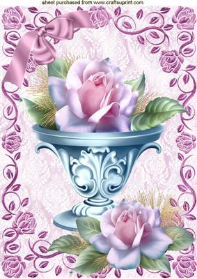 Ornate Flower Vase, with Pink Roses, in Rose Frame,bow A4