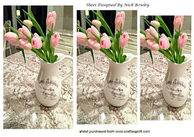 Pretty Pink Tulips in a White Script Vase Pyramids
