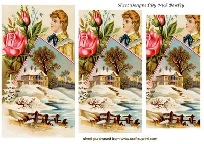Vintage Girl with Roses and Winter Scene Pyramids