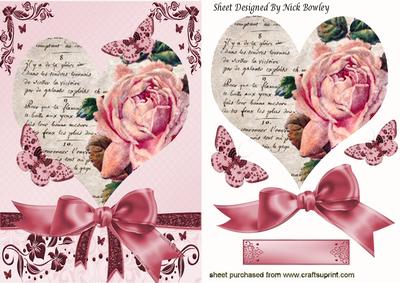 Pretty Roses with Bow on a Vintage Heart