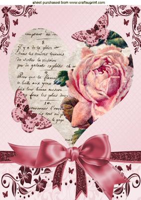 Pretty Roses with Bow on a Vintage Heart A4