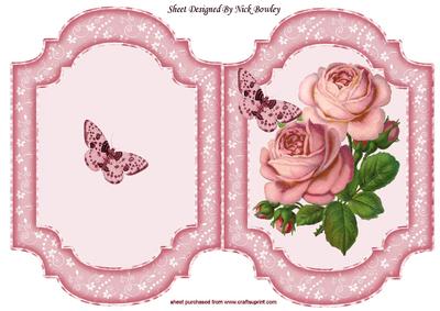 Pretty Vintage Pink Roses and Butterflies Quick Card