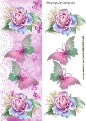 Pretty Pink Roses and Butterflies on Lace Tall Dl
