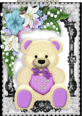 Cute Valentine Bear in Fancy Floral Frame A4