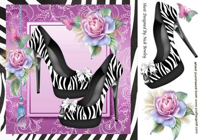 Lovely Zebra Print Shoes with Pink Roses 8x8