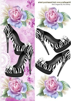 Lovely Zebra Print Shoes with Pink Roses Tall Dl