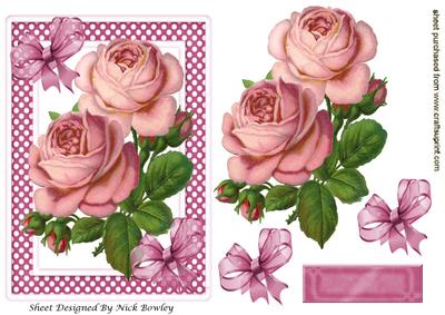 Pretty Vintage Pink Roses and Polkadot with Bow