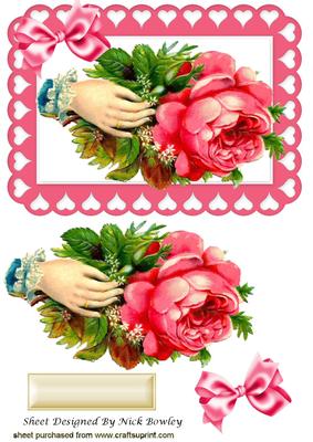 Pretty Vintage Roses with a Hand and Bow