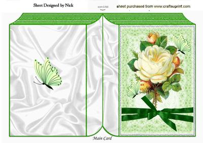 Pretty Vintage Cream Rose with Green Bow Folded Book