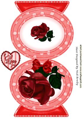 Lovely Red Rose with Bow, in Oval Frame Quick Card