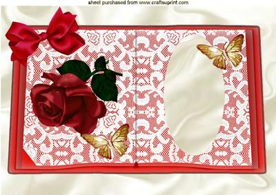 Open Lace Book with Red Rose and Bow A4
