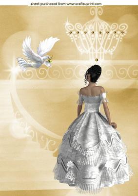 Pretty Lady in White Ballgown on Staircase A4 Topper